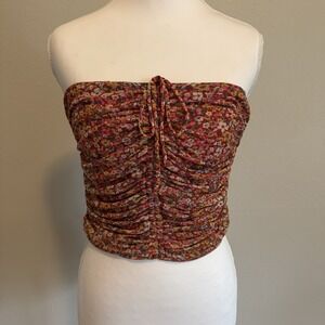 Urban Outfitters Y2K Floral Mesh Halter Top Ruched Coquette Milkmaid Small